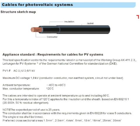 Cable for photovoltaic systems