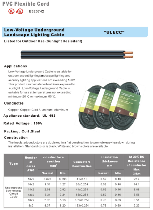 low-voltage umderground landscape linghting cable